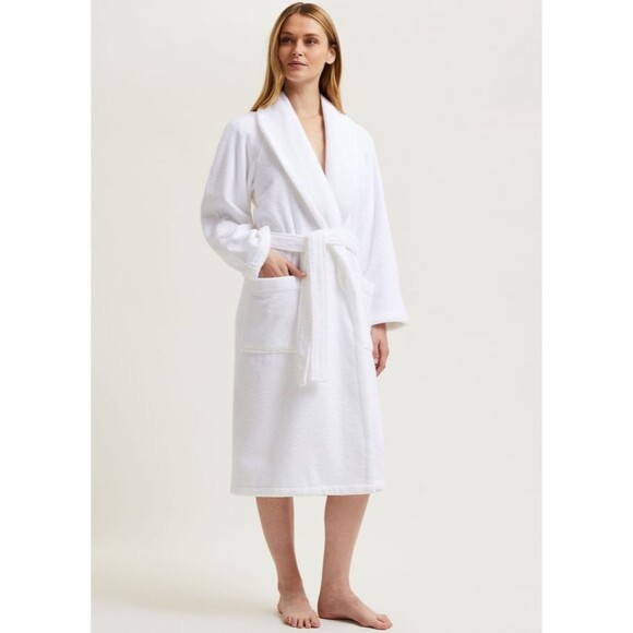 YVES DELORME Etoile Turkish Cotton Terrycloth Crisp White Robe Size Large Unisex - Picture 1 of 10